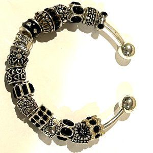 BLACK RHINESTONE EUROPEAN BANGLE BRACELET